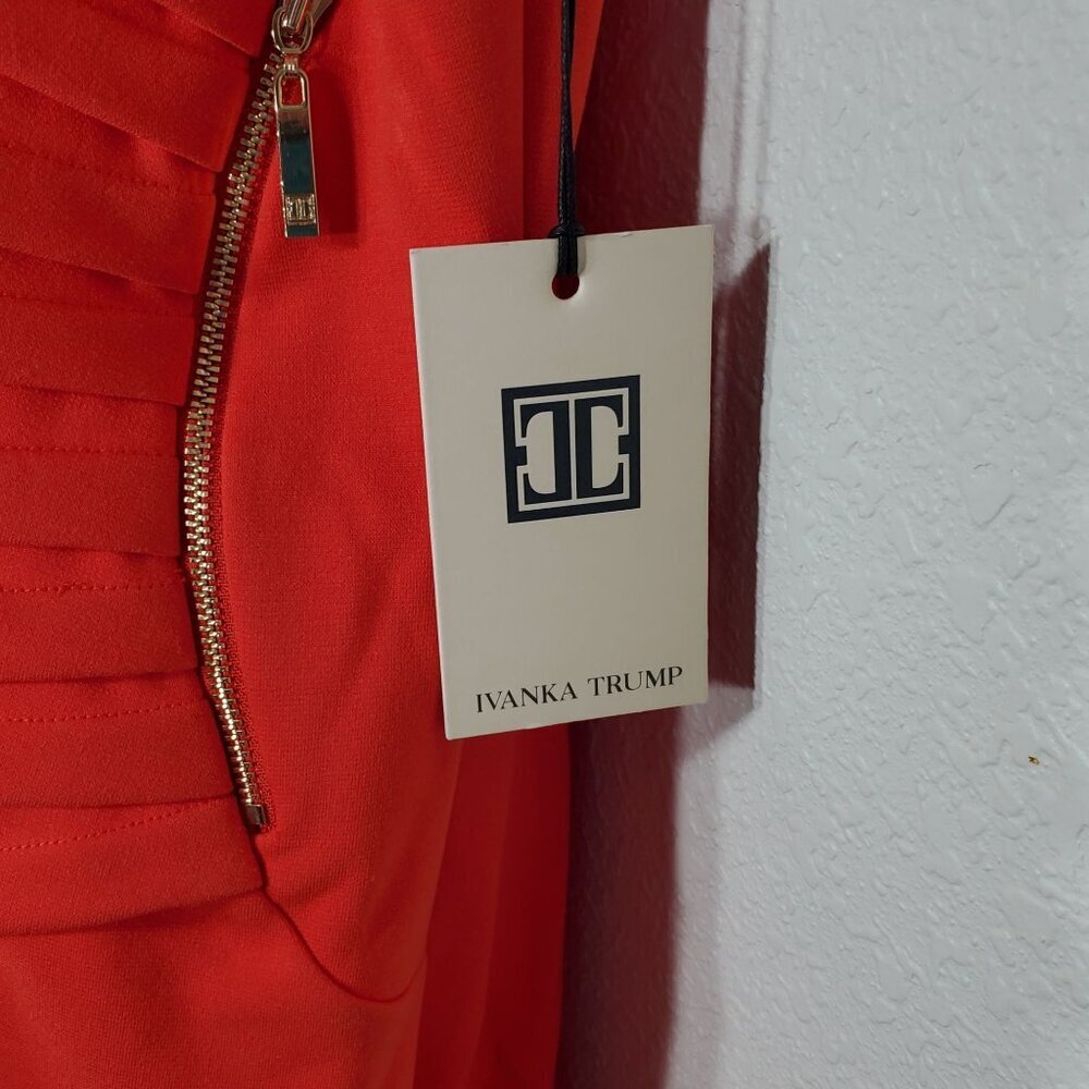 NWT Ivanka Trump Size 16 Sheath Dress Orange Starburst Sleeveless - Picture 9 of 12
